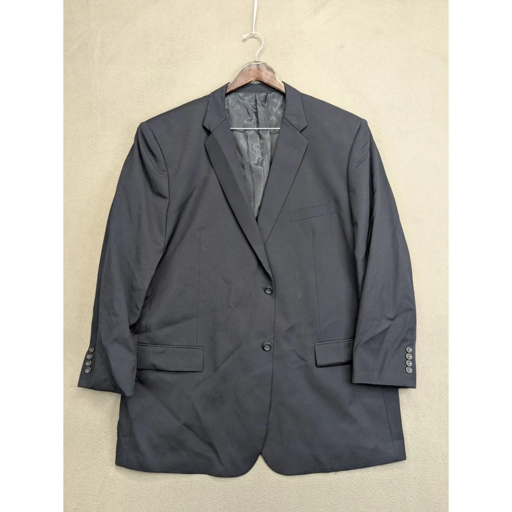 Joseph & Feiss Mens Size 52L 2 Piece Suit Navy Blue Solid Pleated Pants 48x30 - Picture 2 of 12